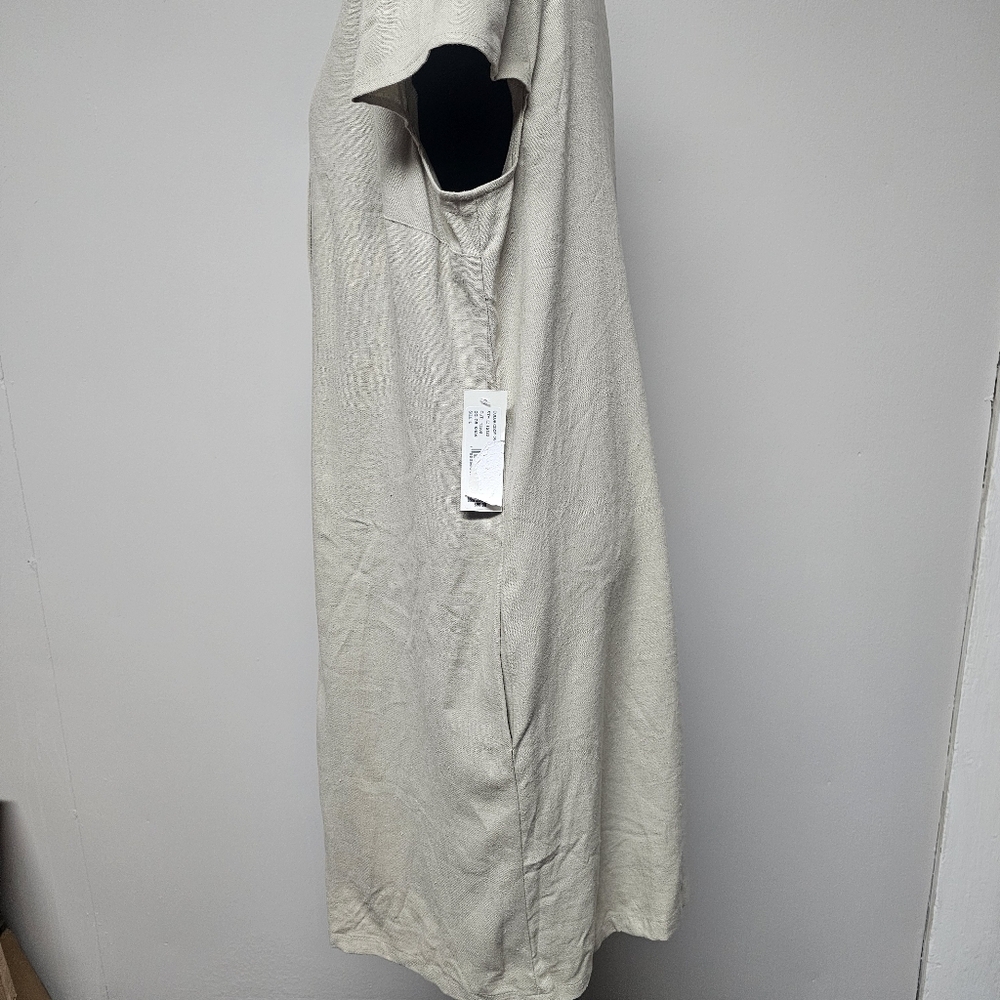 Tash & Sophie Linen Blend Lagenlook Dress Buttons Pockets Cap Sleeves Neutral - Picture 8 of 12